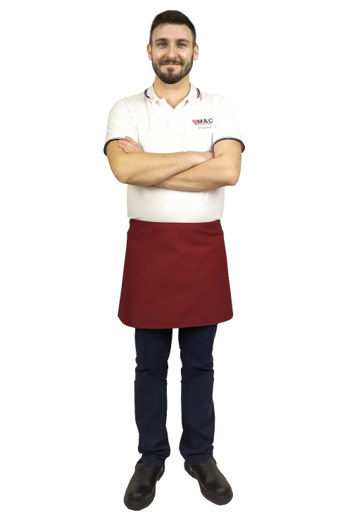 Bordeaux-farbene Kellnerschürze, Länge 40 cm