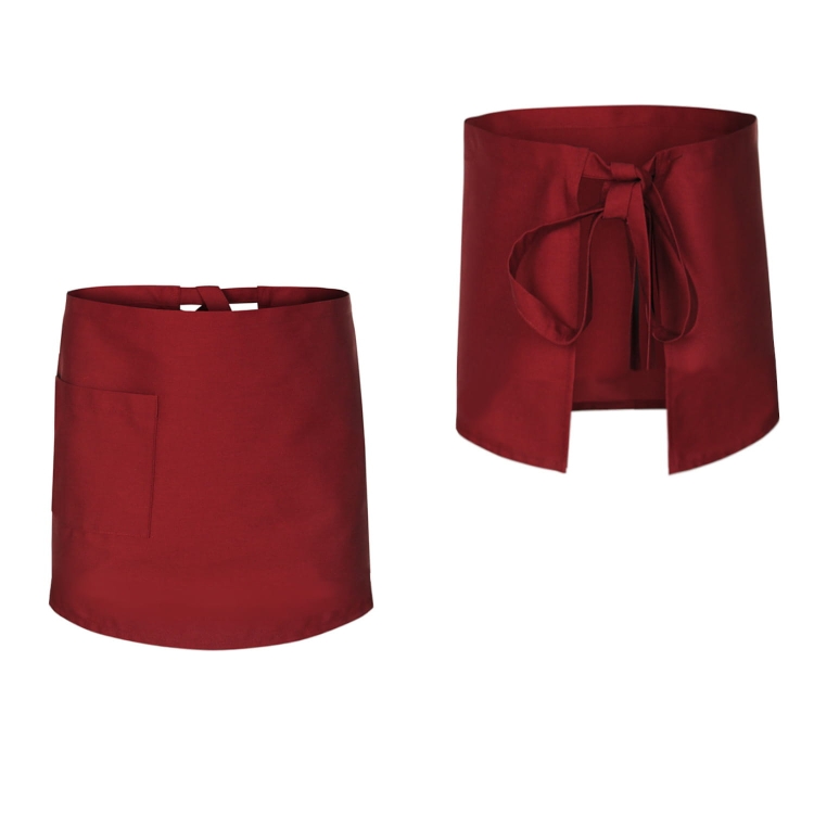 Bordeauxfarbene Kellnerschürze, 50 cm lang.
