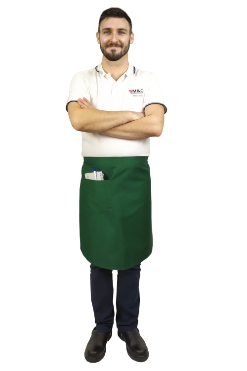 Grüne Kellnerschürze in Barkeeper-Länge von 60 cm.