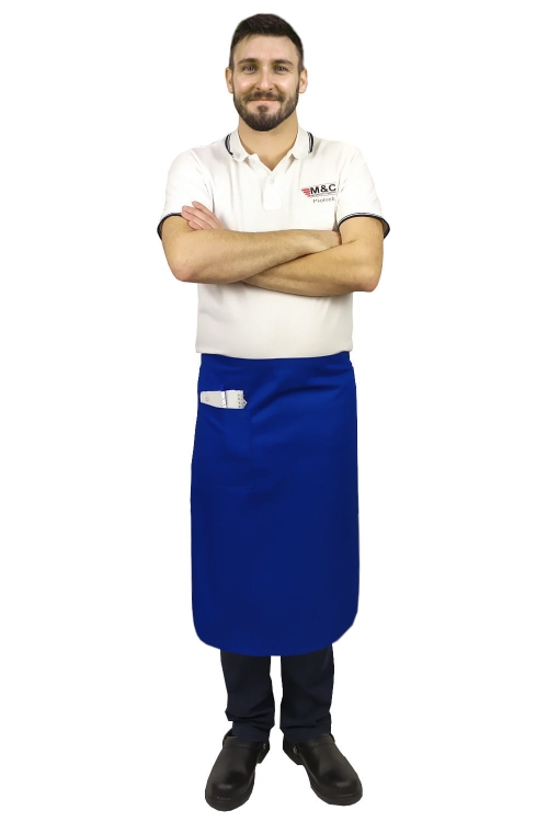 Königsblaue Kellnerschürze mit einer Länge von 75 cm