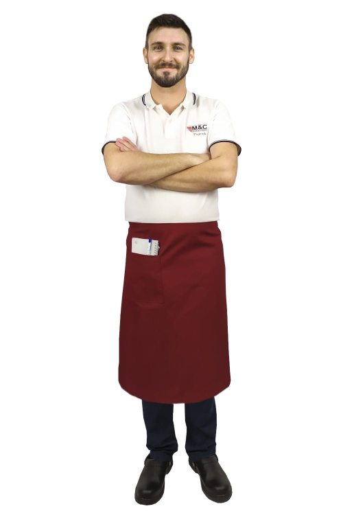 Bordeaux-farbene Kellnerschürze, 75 cm lang, Kochschürze.