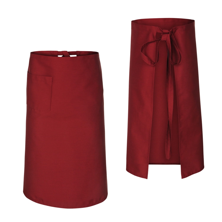 Bordeauxfarbene Kellnerschürze, 75 cm lang.