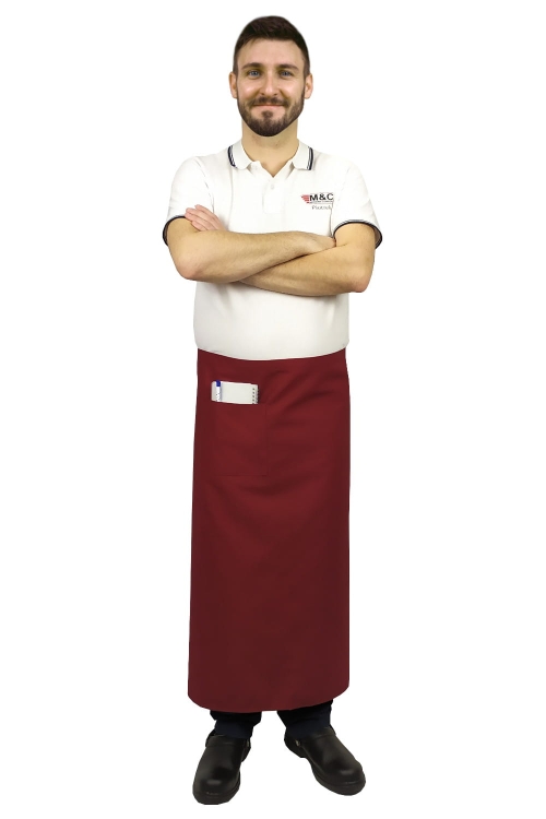 Bordeaux-farbene Kellnerschürze, Länge 90 cm