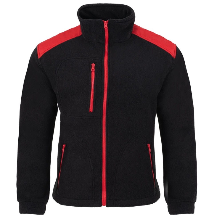 Schwarzer Fleece-Pullover mit roten Einsätzen