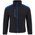 Schwarzer medizinischer Fleece-Pullover mit kornblumenblauen Einsätzen.