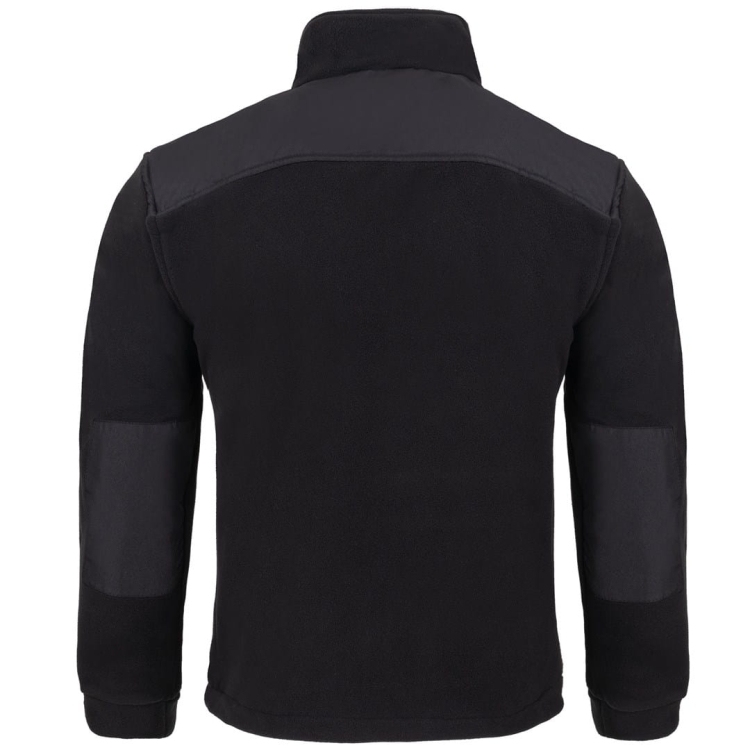 Fleecejacke mit orangefarbenen Einsätzen in Schwarz.
