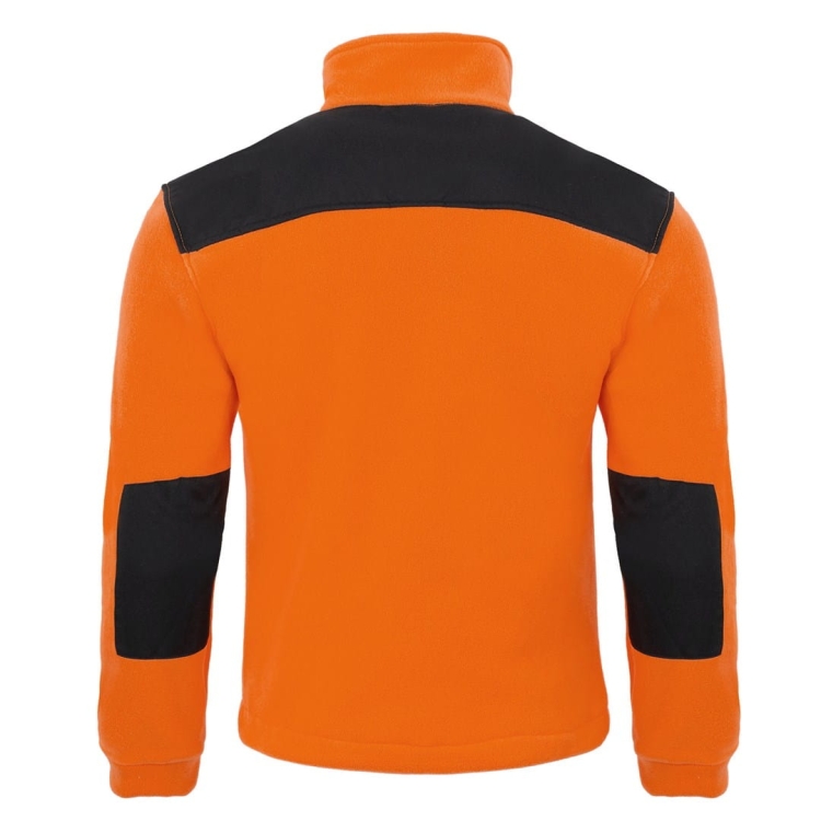 Orangene Fleecejacke mit schwarzen Einsätzen
