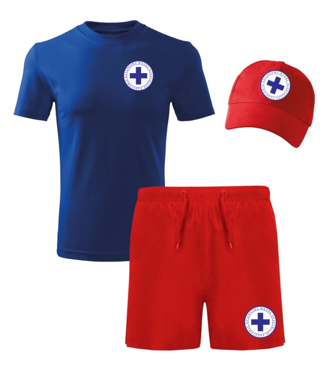Rettungssatz mit Mütze, T-Shirt und Shorts