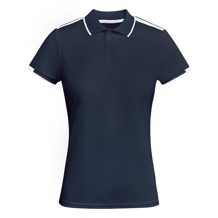 Elegancka granatowa koszulka polo damska z wstawkami