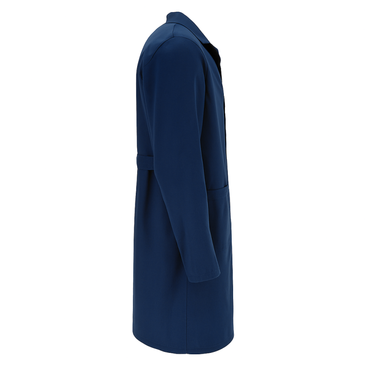 Granatowy fartuch laboratoryjny damski na guziki