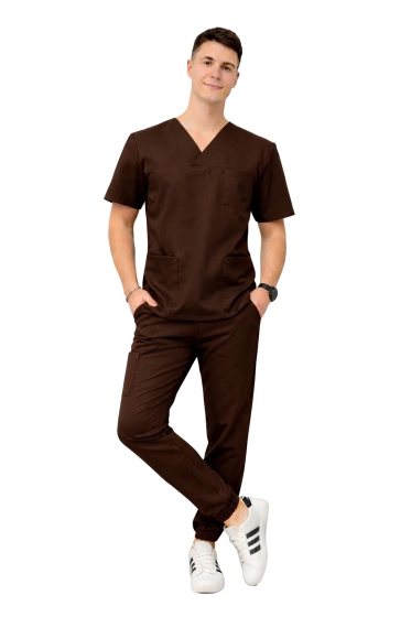 Medizinisches Herrenset Stretch - Schokoladenfarbene Scrubs