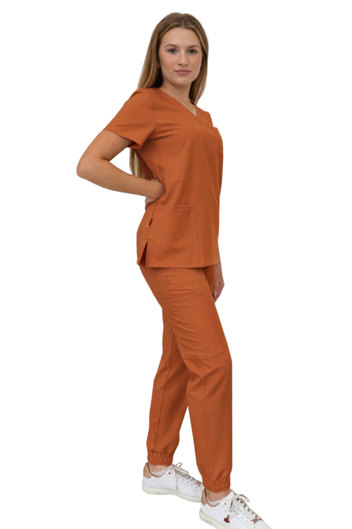 Carmelowy  komplet medyczny damski – scrubs CASUAL PREMIUM