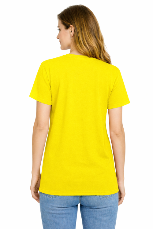T-shirt damski krótki rękaw 100% bawełna kolor żółty widok z tyłu.png