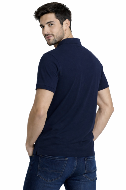 Koszulka polo męska krótki rękaw granatowa widok z tyłu.png