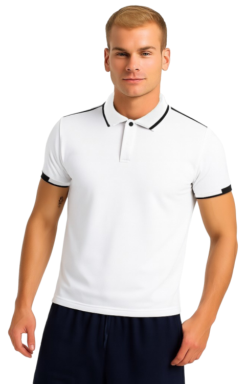 Męska koszulka polo biała z czarnymi wstawkami