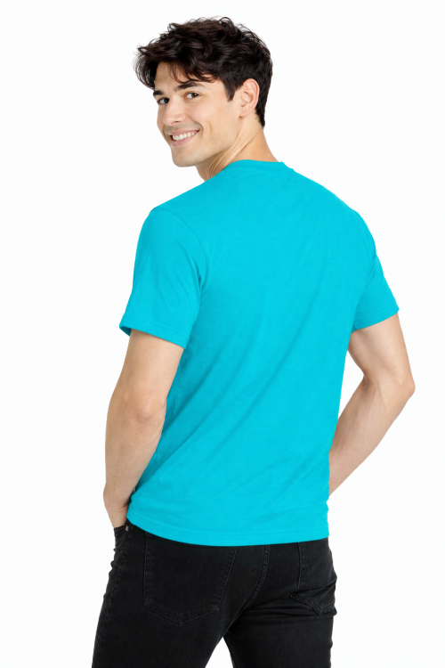 T-shirt męski z krótkim rękawem gramatura 190g turkusowy widok z tyłu.png
