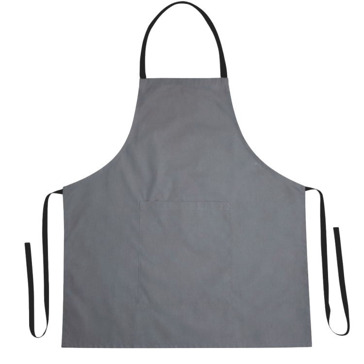 Fartuszek kuchenny z kieszonka wiązany z tyłu kolor szary mockup.png