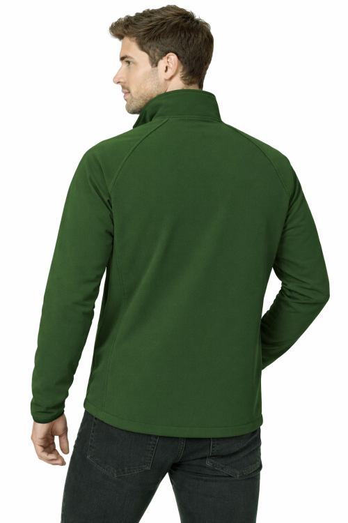 Kurtka męska softshell z kieszeniami zapinana na zamek kolor zielony widok z tyłu.png