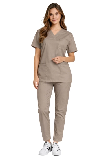 Medizinisches Set CLINIC - Bluse und Zigarettenhose in der Farbe Cappuccino