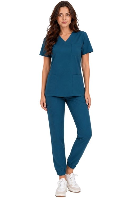 Komplet medyczny damski morski – scrubs CASUAL PREMIUM-przód.png