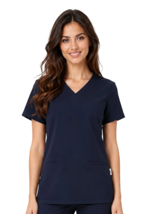 Ciemno granatowa bluza medyczna damska BASIC PREMIUM_przód.png