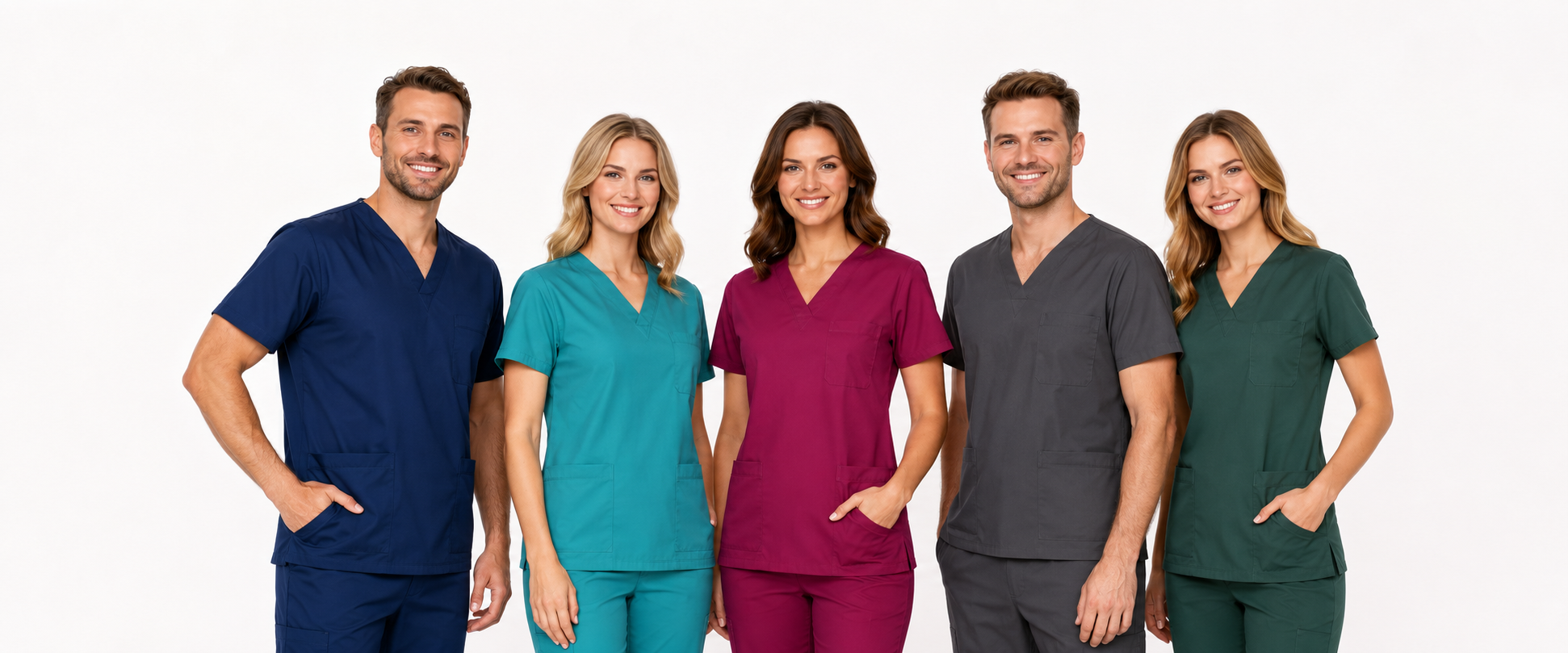 Medizinisches Team in medizinischer Kleidung in verschiedenen Farben